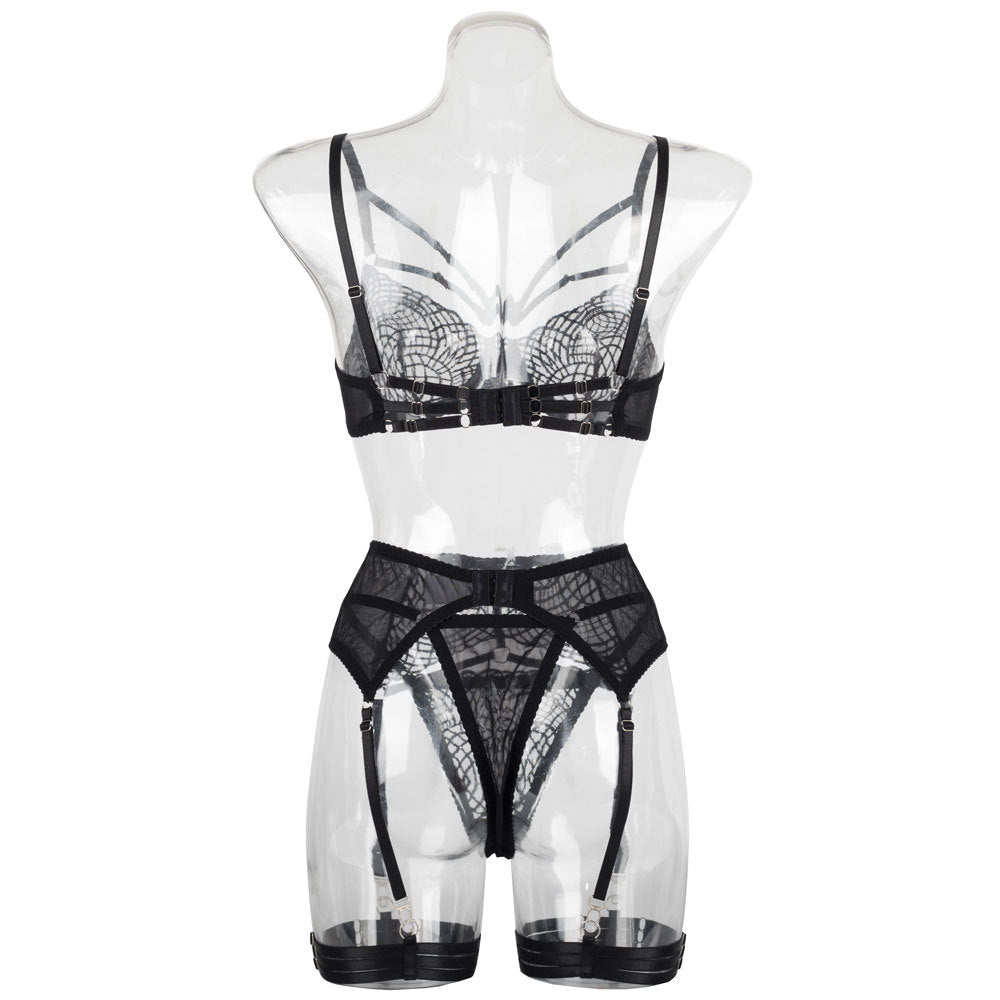 Intrigue Lace Bra and Suspender Lingerie Trio