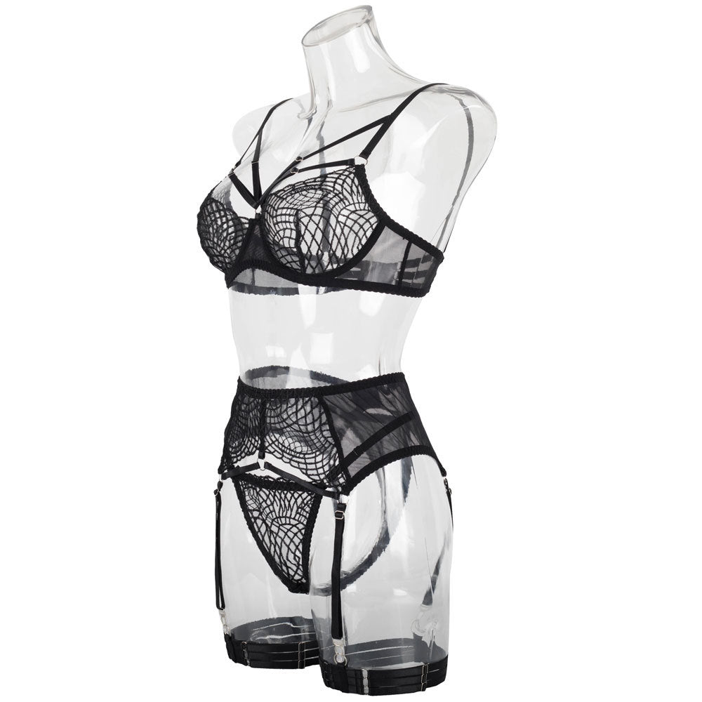 Intrigue Lace Bra and Suspender Lingerie Trio