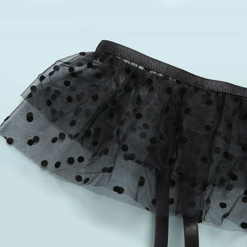 Mesh Polka Dot Ruffle Bustier Bra Set