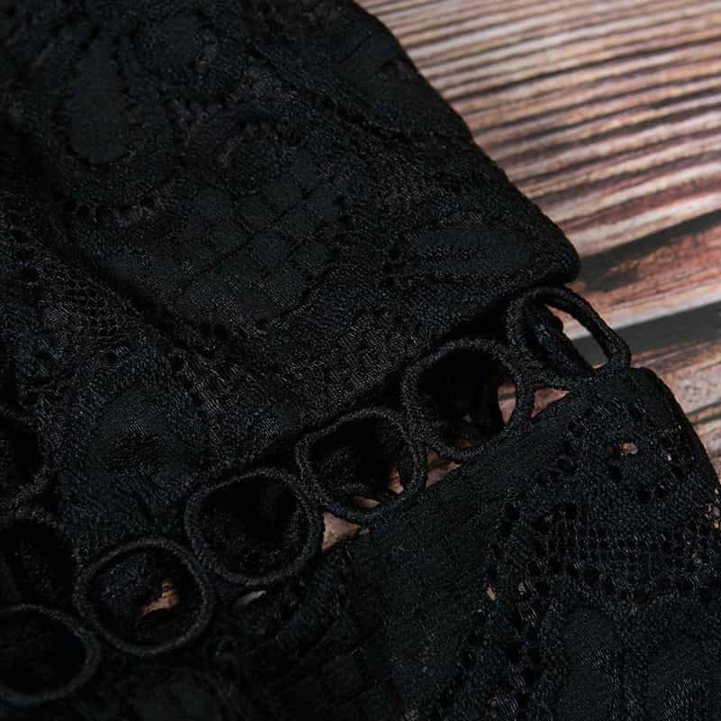 Lace Cutout Deep V Long Sleeve Bodysuit