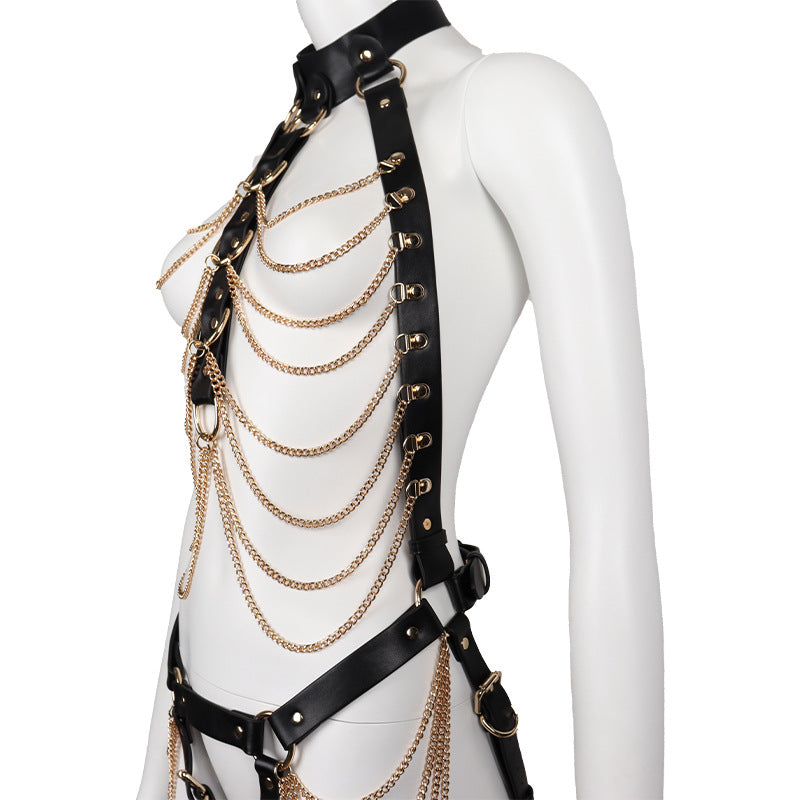 Leather Bondage Sexy Outfit in Chain Style