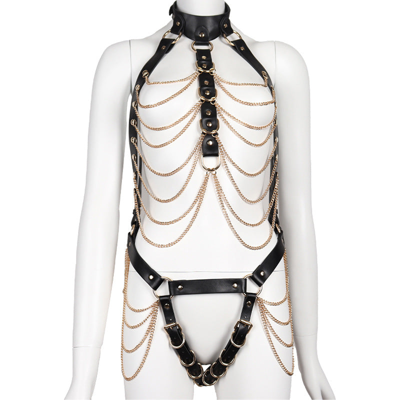 Leather Bondage Sexy Outfit in Chain Style