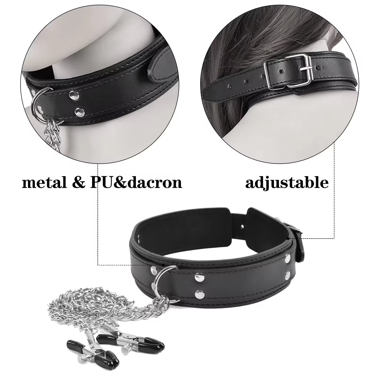 Bondage Collar with Nipple Clips