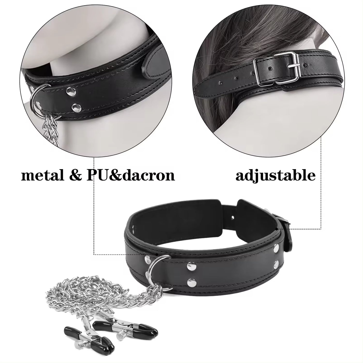 Bondage Collar with Nipple Clips