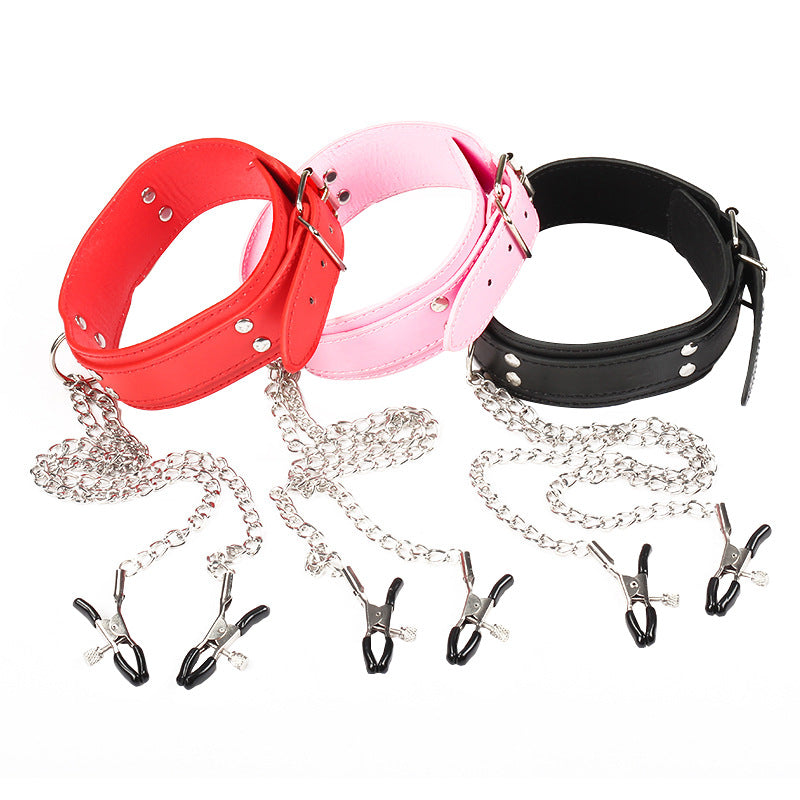 Bondage Collar with Nipple Clips