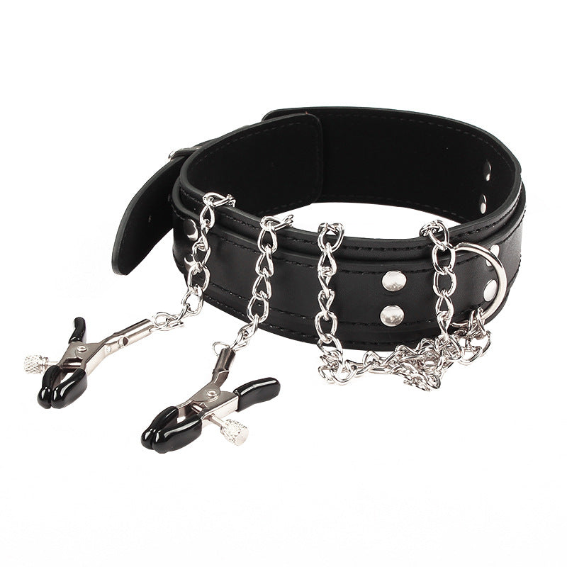Bondage Collar with Nipple Clips