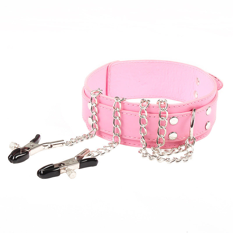 Bondage Collar with Nipple Clips