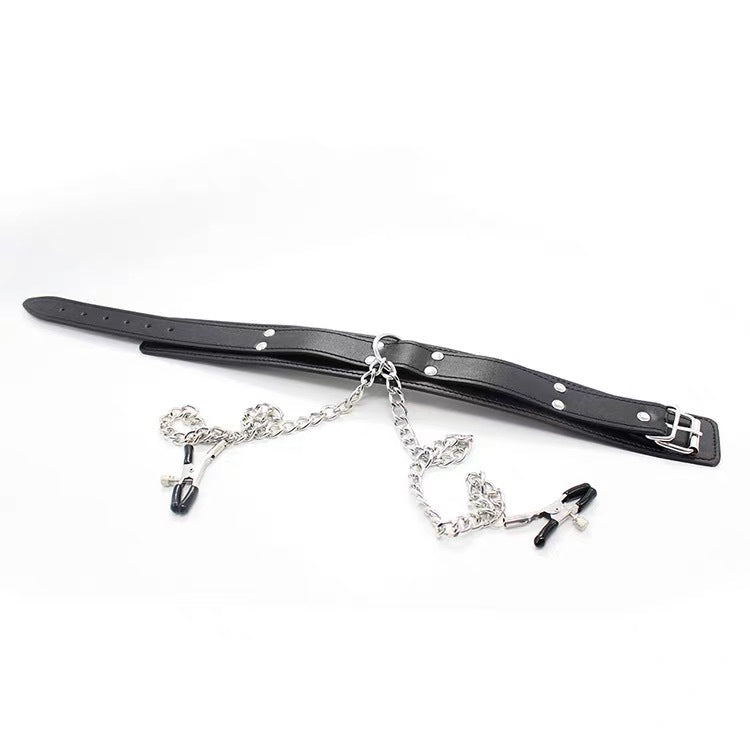 Bondage Collar with Nipple Clips