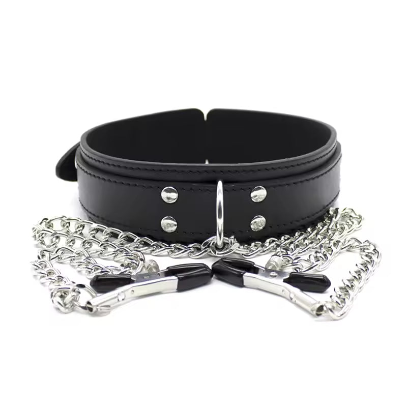Bondage Collar with Nipple Clips