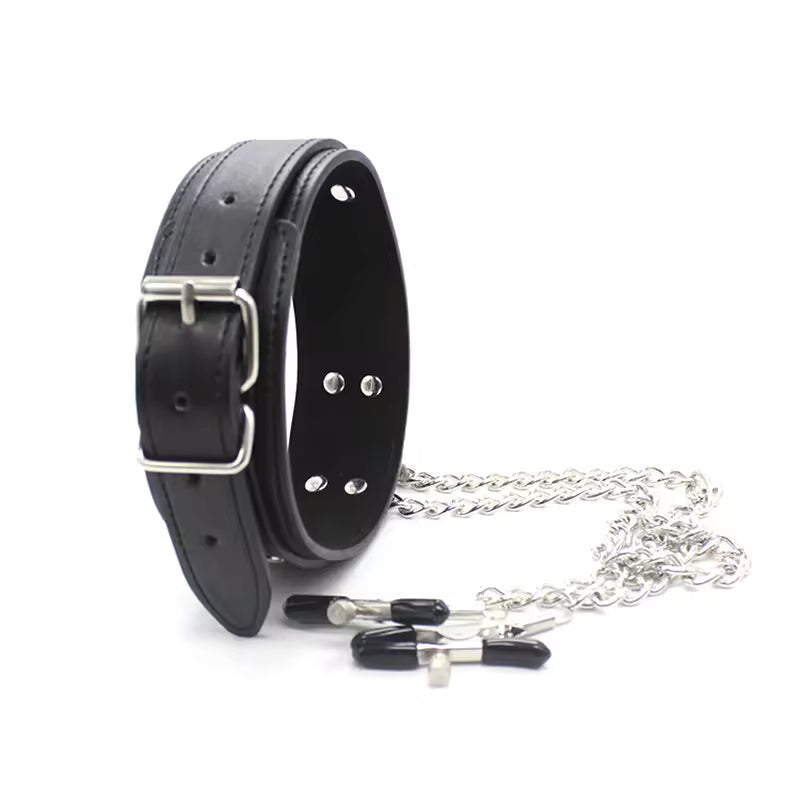 Bondage Collar with Nipple Clips
