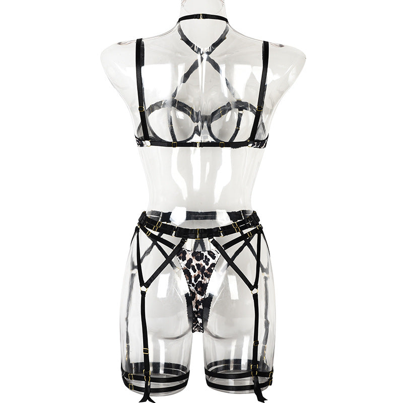 Leopard Exposure Bra Set with Halter Neck