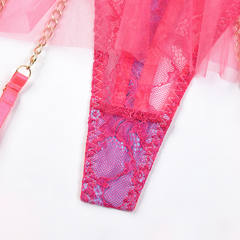 Luxurious Feather-Adorned Bra, Panty Set with Lace