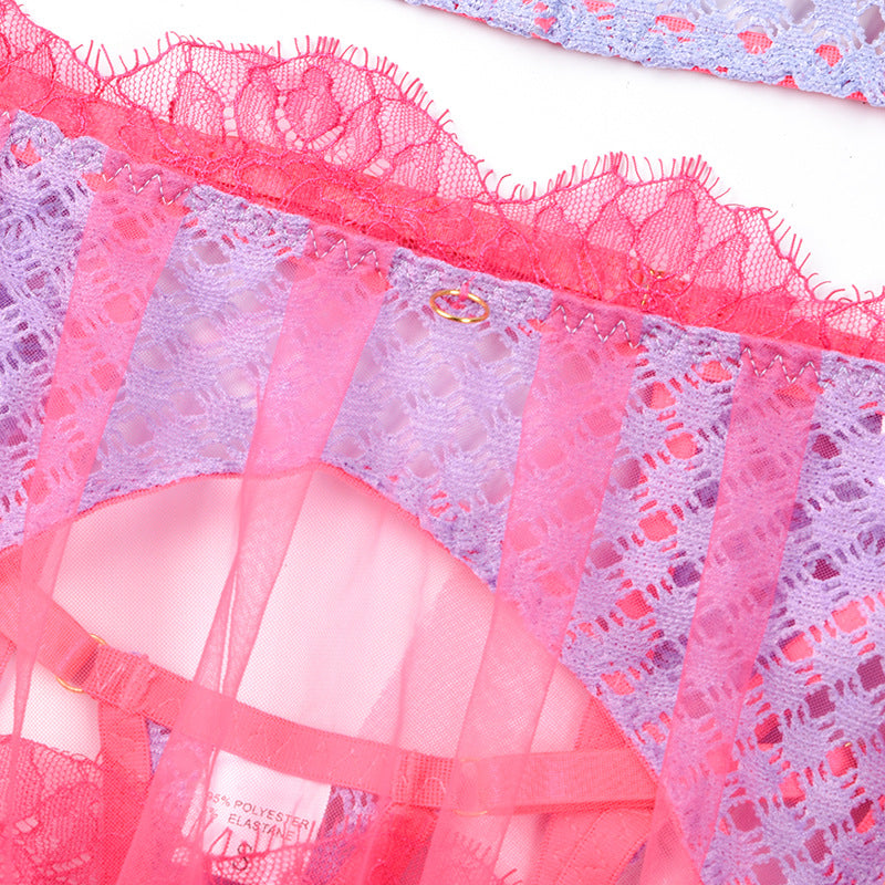 Luxurious Feather-Adorned Bra, Panty Set with Lace