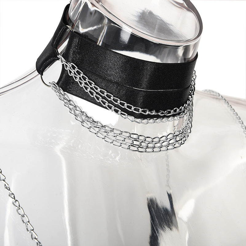 Mesh Bodysuit with Adjustable Belt and Metal Chain Details
