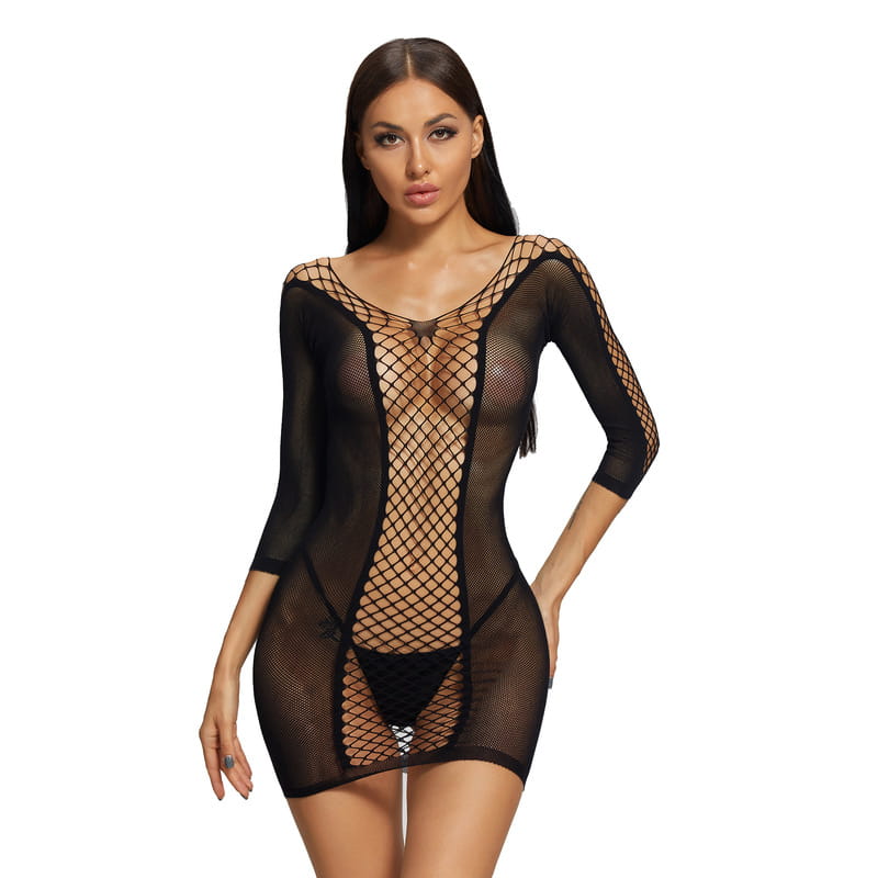 Mesh Perspective Fishnet Dress Long Sleeve