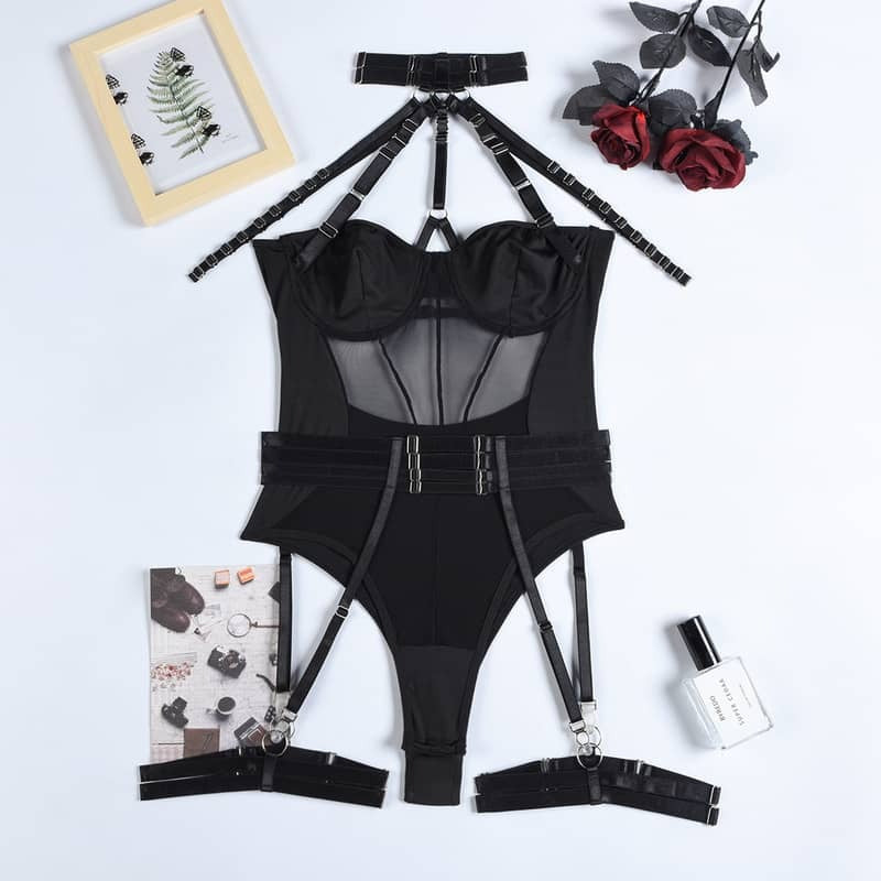 Mesh Halter Neck G-string Bodysuit