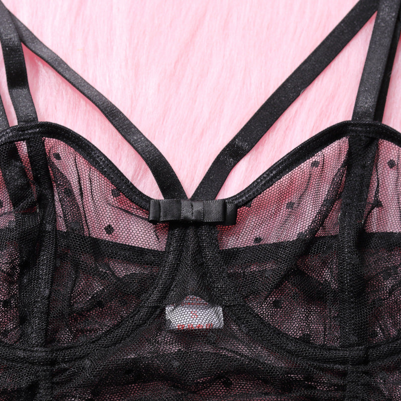 Midnight Polka Dot Lace Chemise Set
