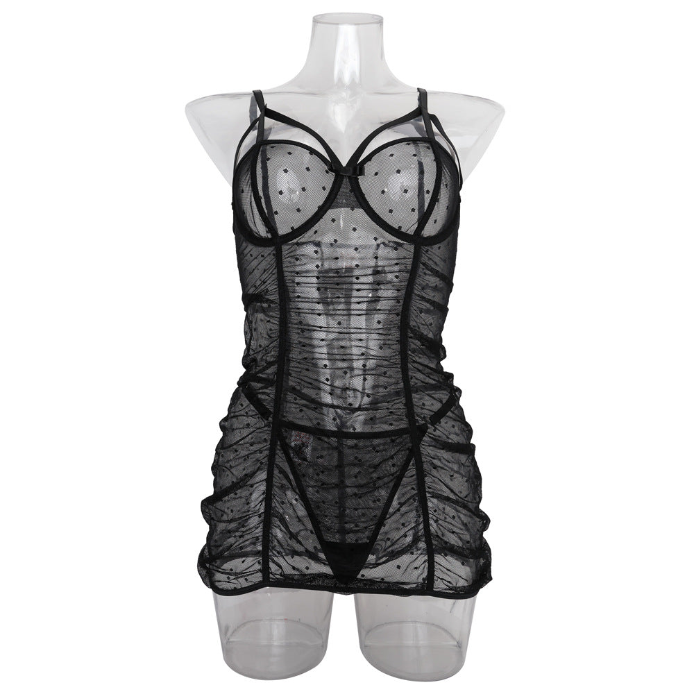 Midnight Polka Dot Lace Chemise Set