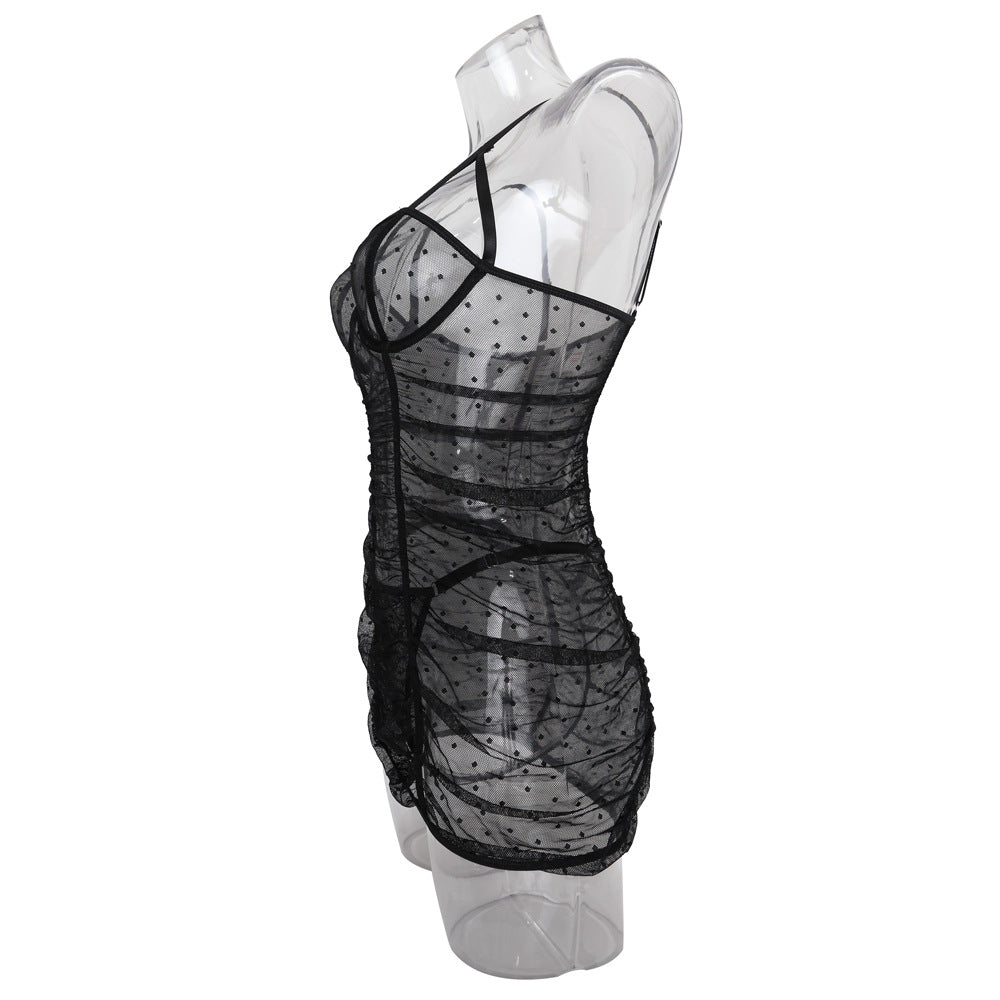Midnight Polka Dot Lace Chemise Set