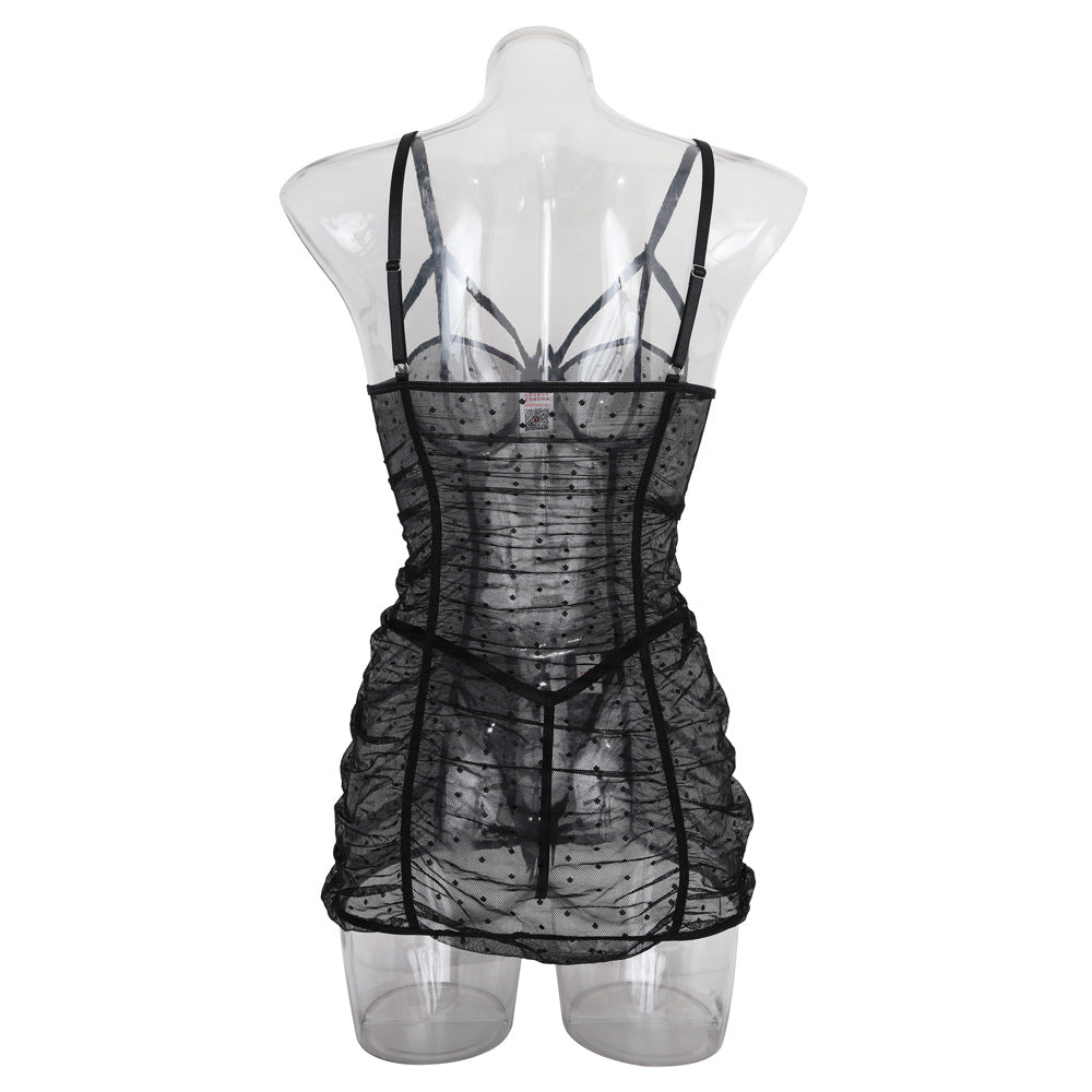 Midnight Polka Dot Lace Chemise Set