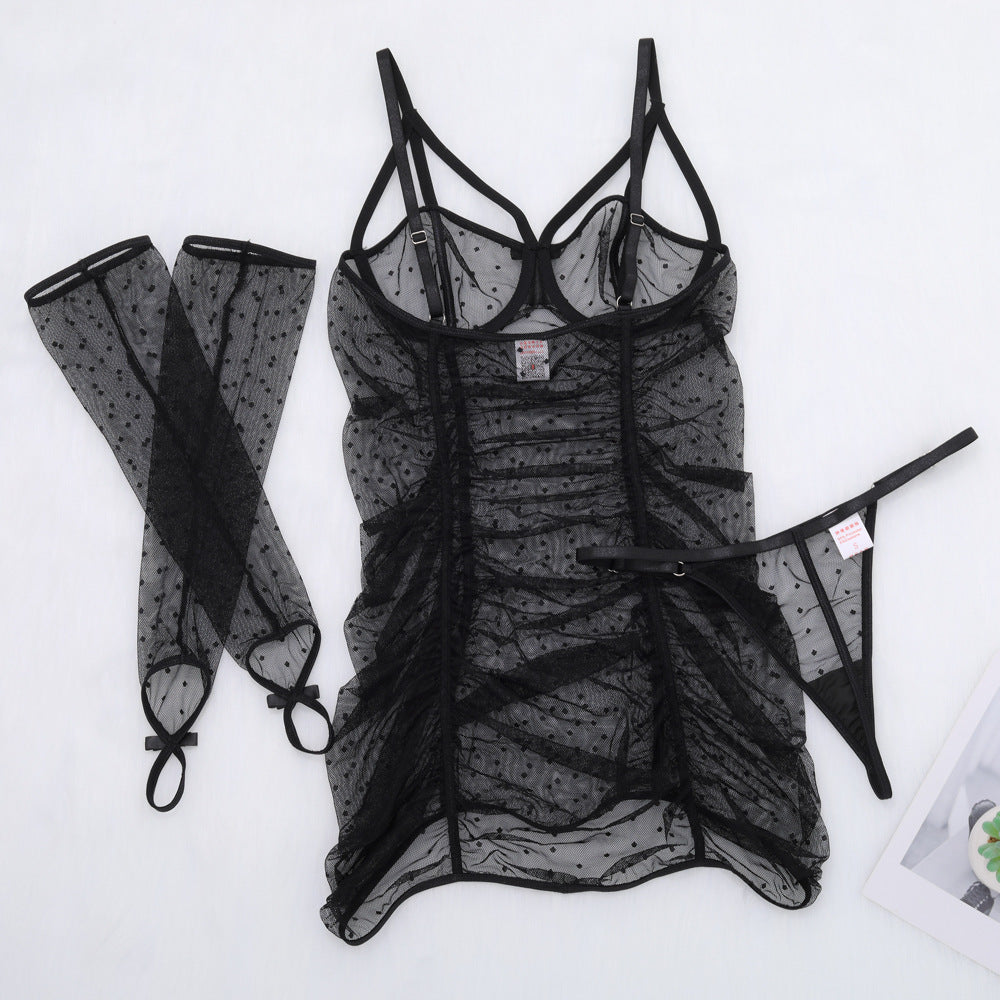 Midnight Polka Dot Lace Chemise Set
