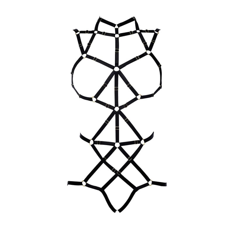 Miss Open Back Bare Breast Black Harness Bodysuit