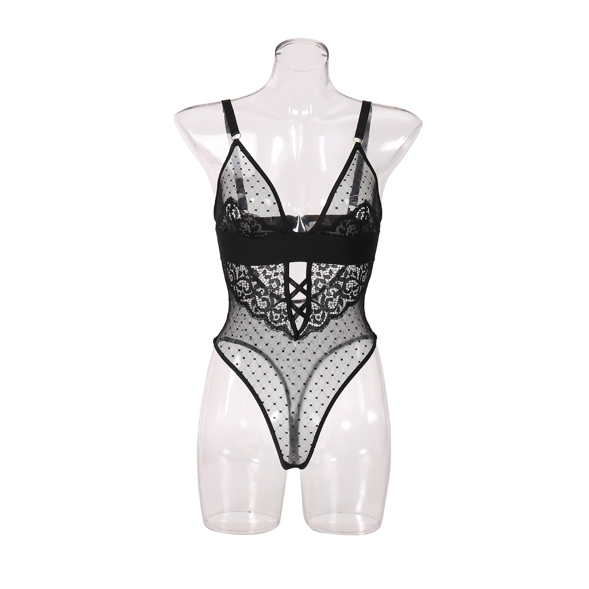 Noir Lace Elegance Deep Plunge Bodysuit