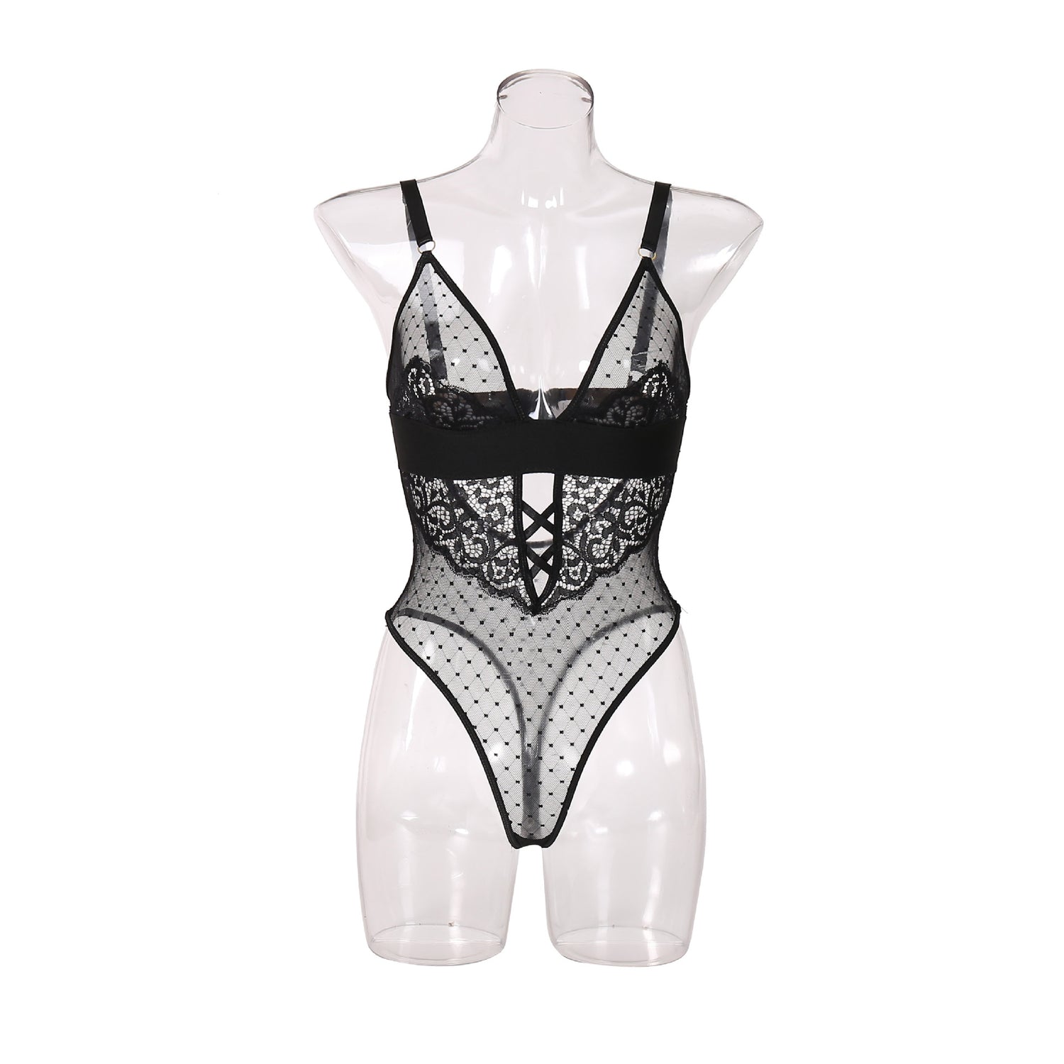 Noir Lace Elegance Deep Plunge Bodysuit