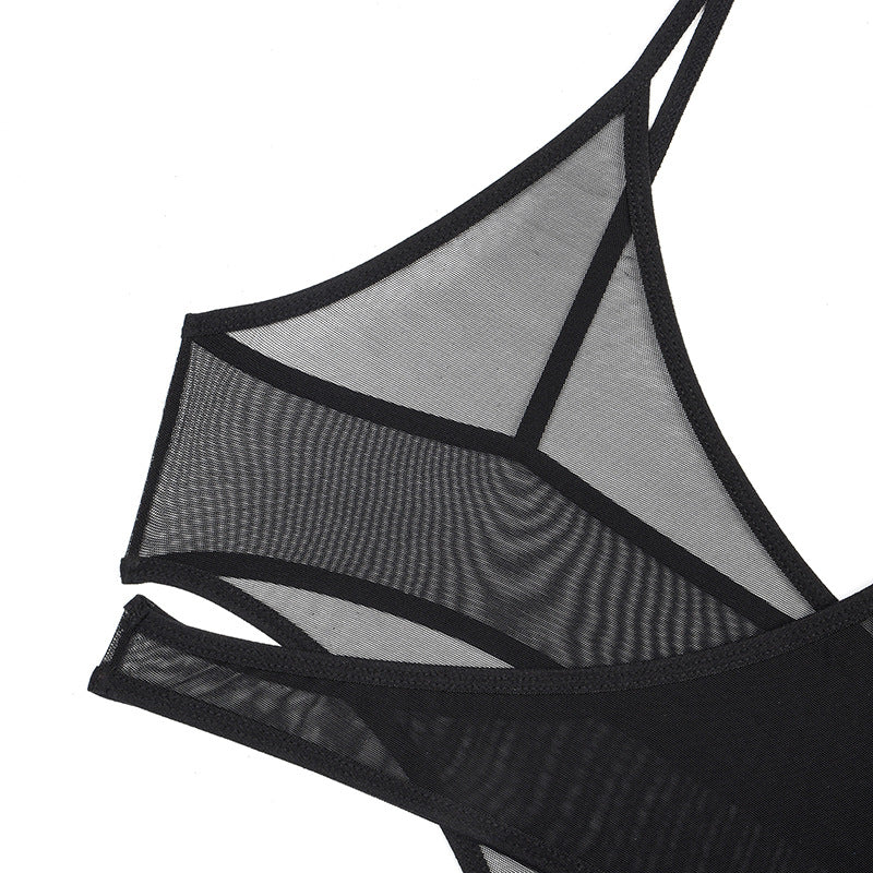 One-Shoulder Mesh Bodysuit with Long Sleeve