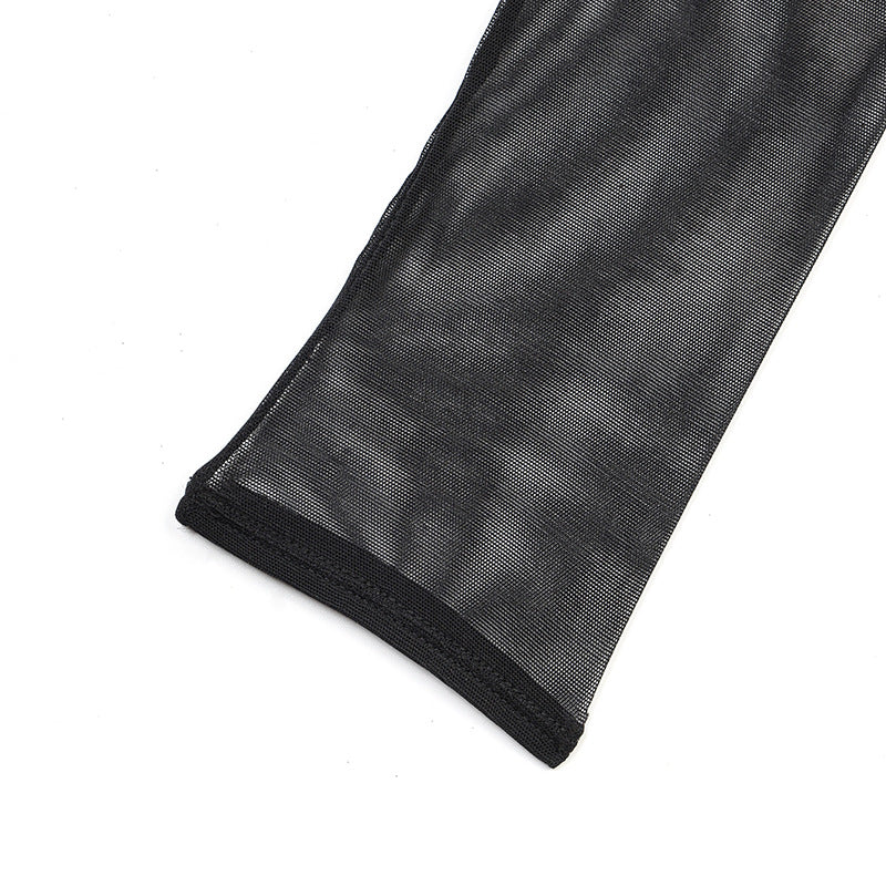 One-Shoulder Mesh Bodysuit with Long Sleeve