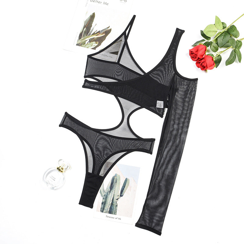 One-Shoulder Mesh Bodysuit with Long Sleeve
