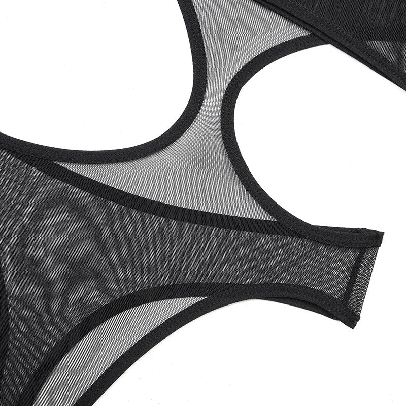 One-Shoulder Mesh Bodysuit with Long Sleeve