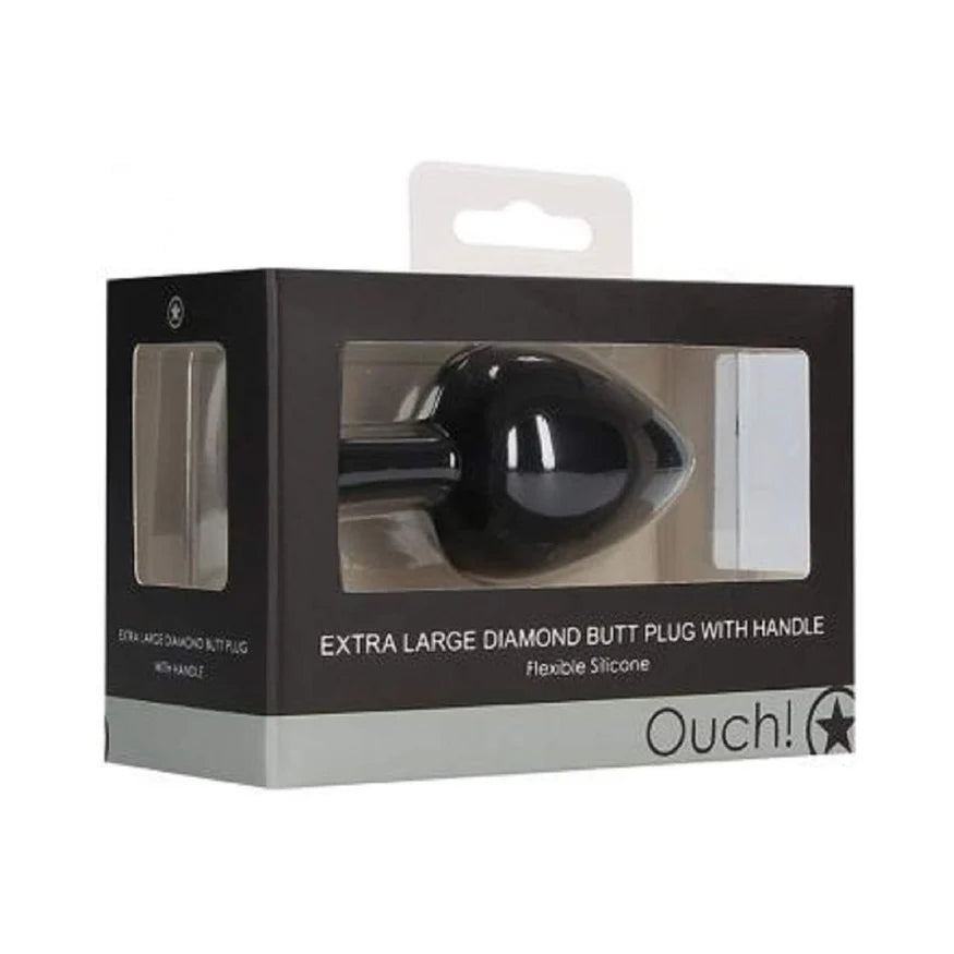 Ouch! Extra Large Diamond Butt Plug With Handle - Black