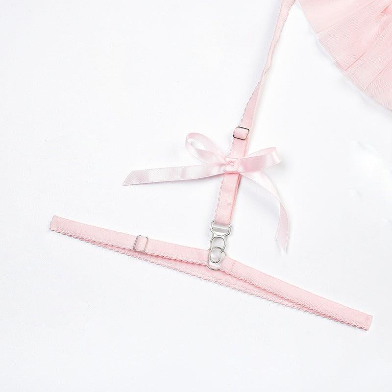 Sheer Bra Set with Pom-Poms Design