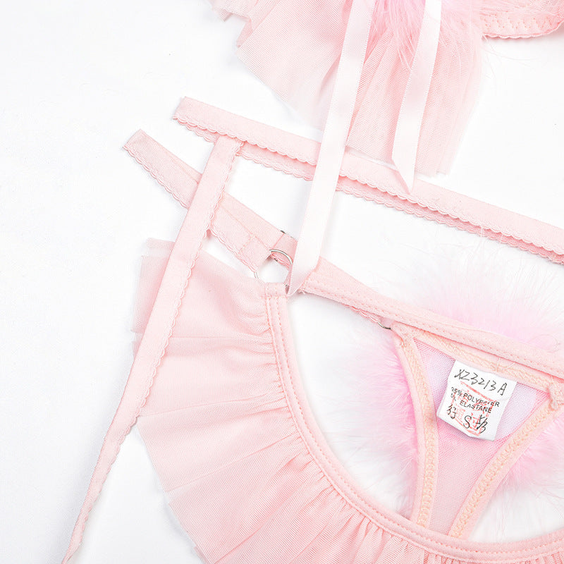 Sheer Bra Set with Pom-Poms Design