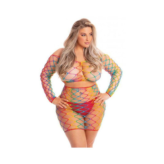 Pink Lipstick Pot Of Gold Skirt Set Rainbow Plus size