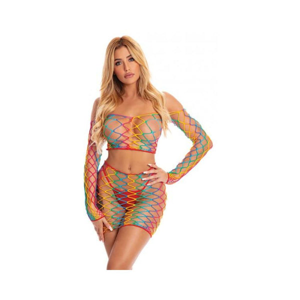 Pink Lipstick Pot Of Gold Skirt Set Rainbow