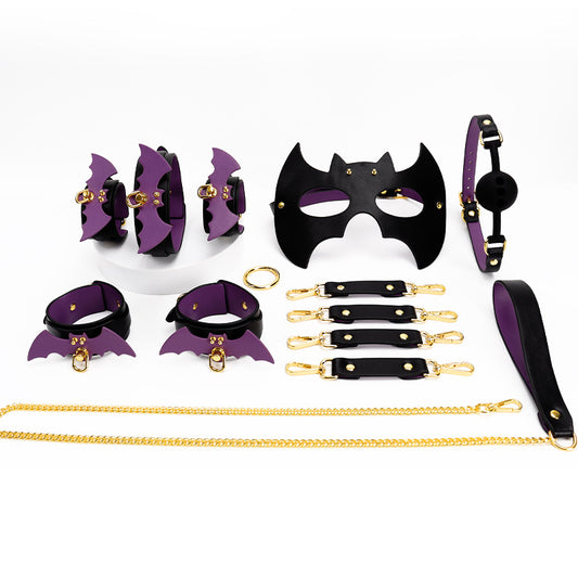 Purple Bondage Kit with Leather Equipment - Bedroom Accessories