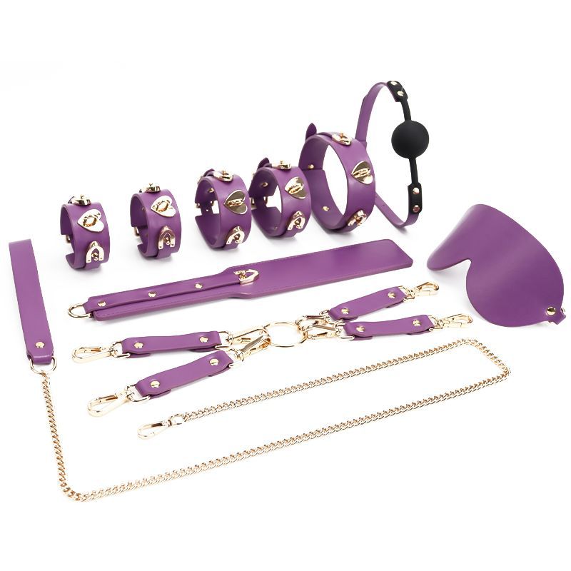 Inlaid Bead Chain Bondage Equipment Set in PU Leather