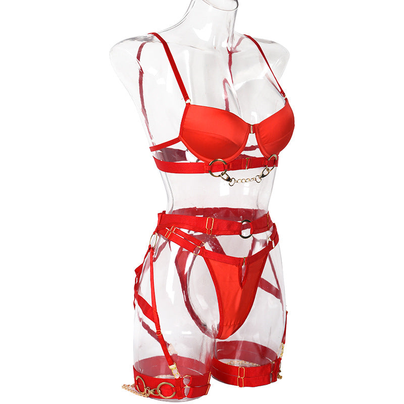 Metallic Punk Solid Color Bra, Thong Set