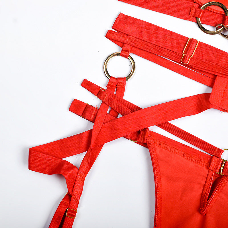 Metallic Punk Solid Color Bra, Thong Set