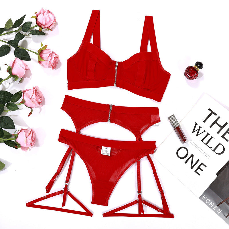 Mesh Bodysuit Garter Belt Set
