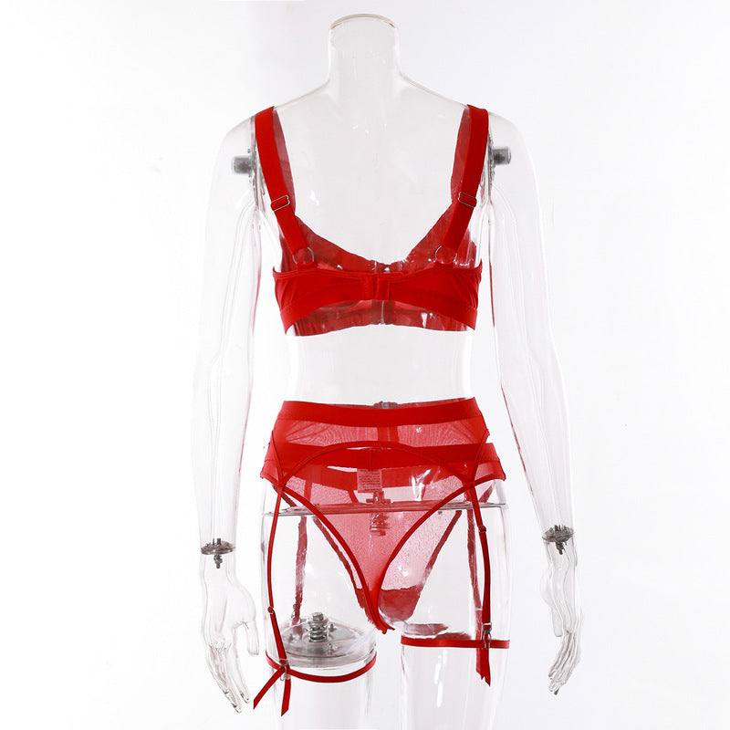 Mesh Bodysuit Garter Belt Set