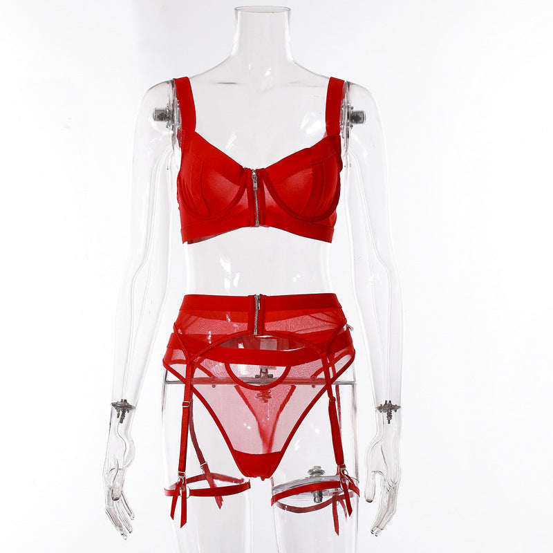Mesh Bodysuit Garter Belt Set