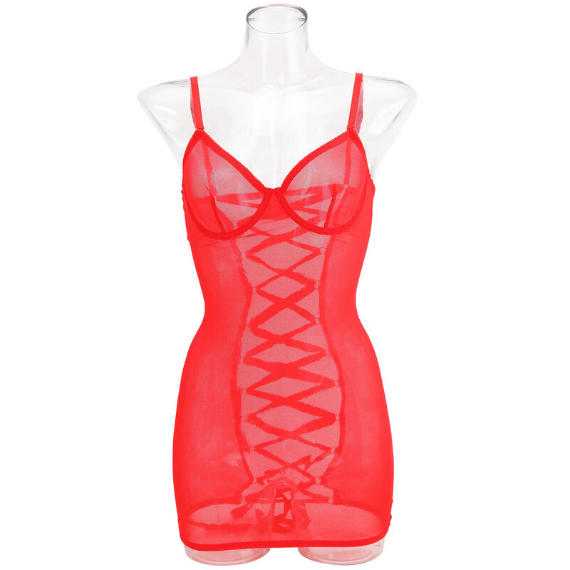 See-Through Mesh Chemise with Open Back