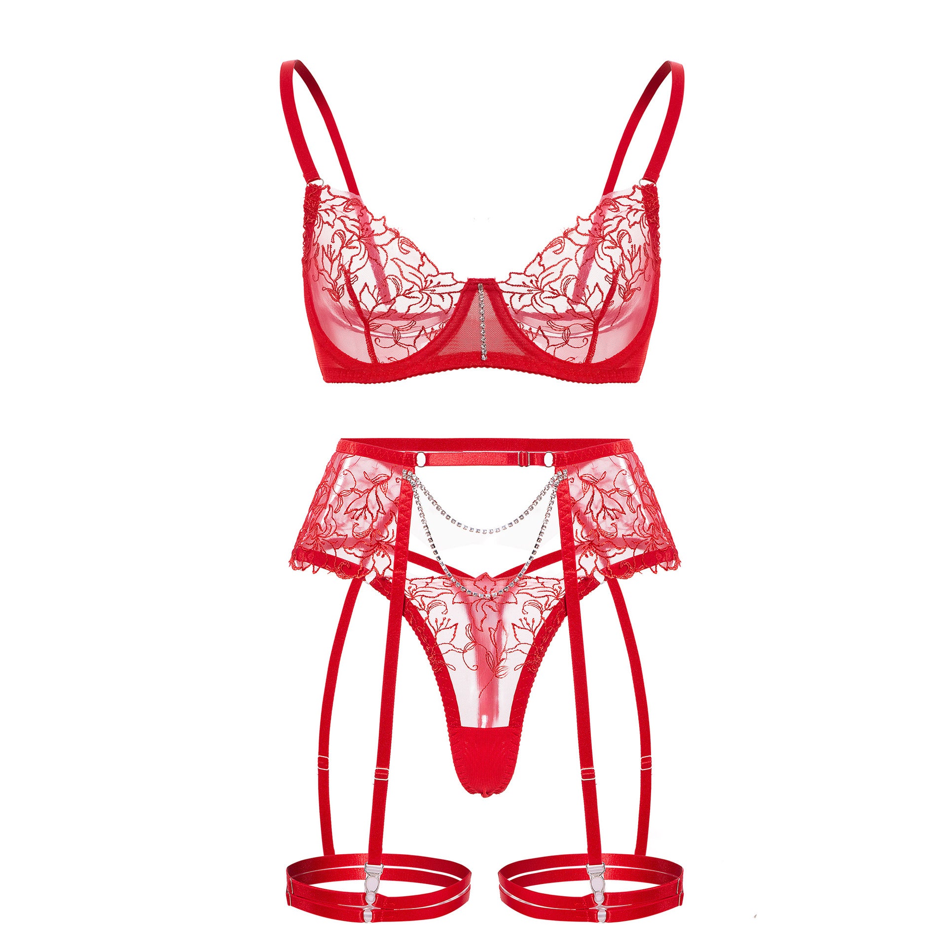 Sheer Lace Garter Lingerie Ensemble