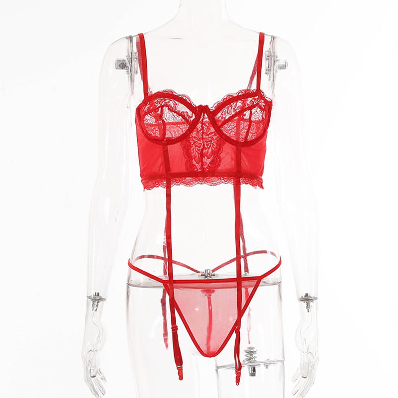 Simple Lace Hollow Out Sexy Lingerie Set