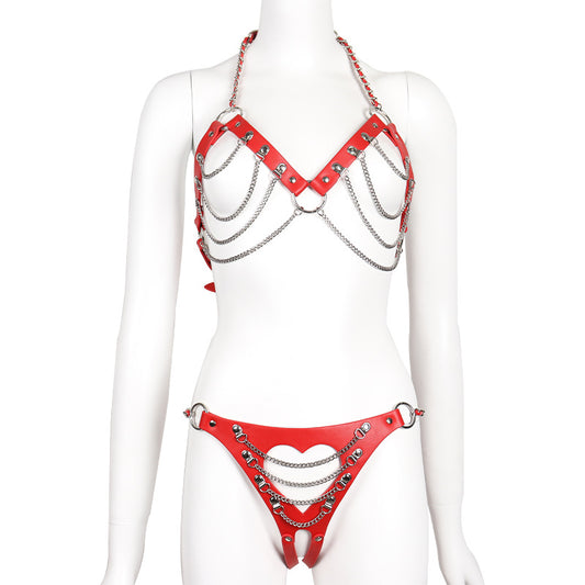 Kinky Leather Wear Bondage Bra and Panty Set - Bras Panties