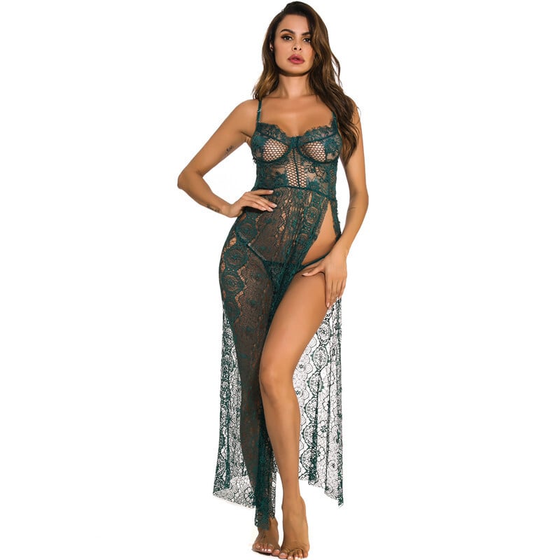 Deep V-neck Side Slit Sexy Long Chemise