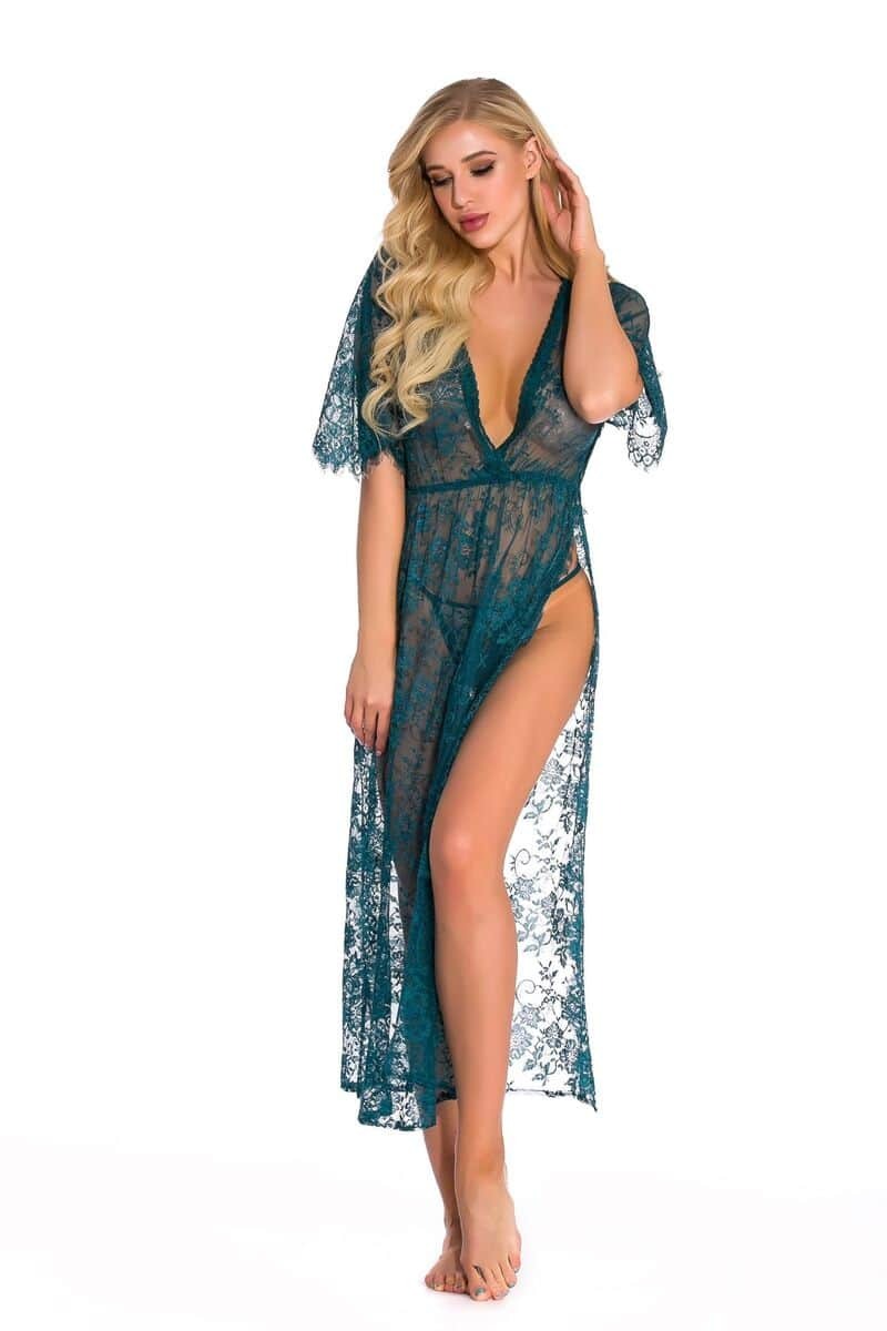 Sheer Pajamas Side Slit Long Chemise